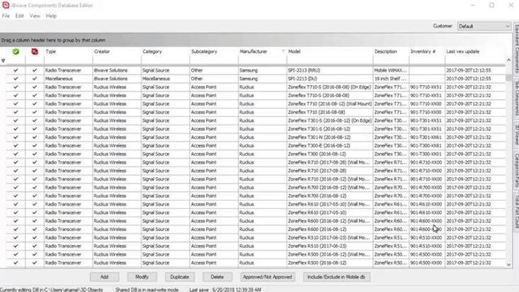 iBwave Components Database Editor - Subcategory II